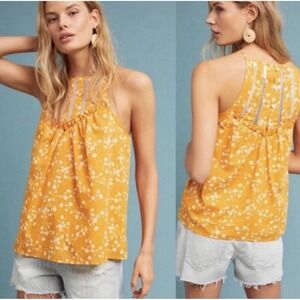 Maeve Anthropologie Martell Mustard Lace Halter Top Shirt Blouse Size Small